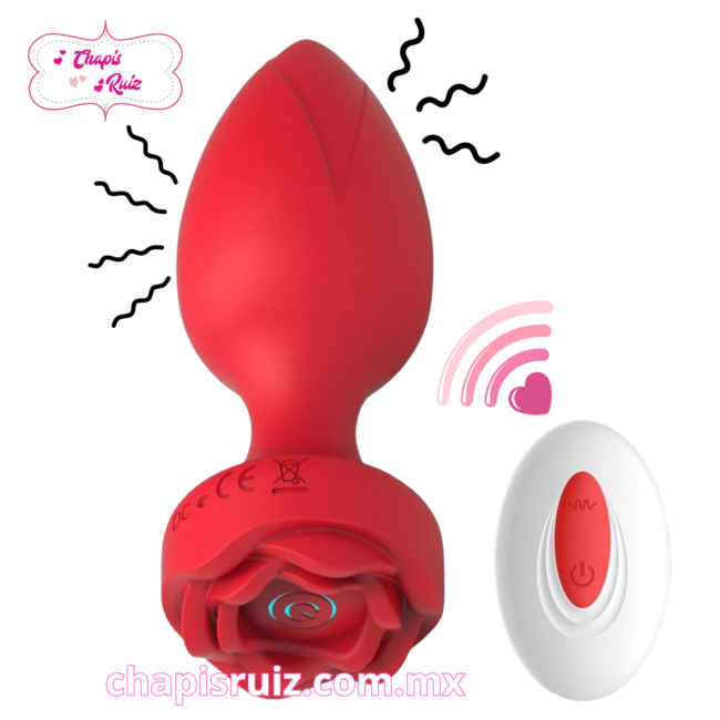 PLUG ANAL RECARGABLE MEDIANO FORMA DE FLOR CON CONTROL