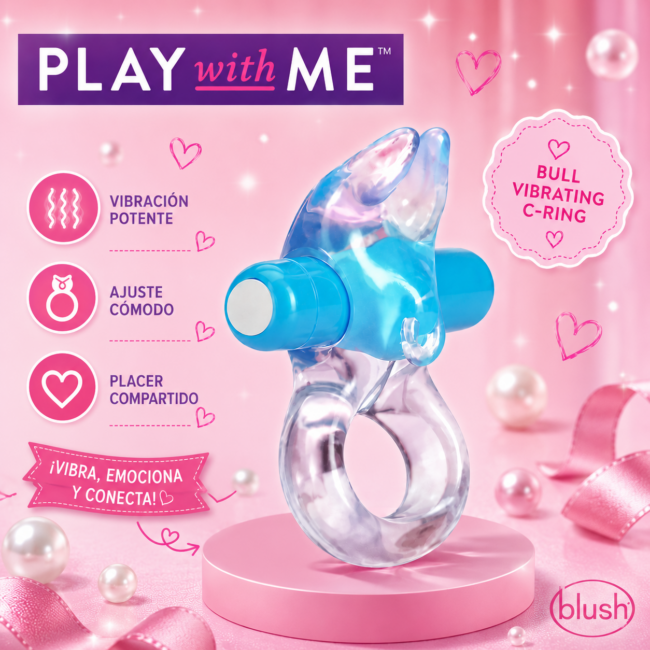 ANILLO VIBRADOR PLAY WITH ME BULL (CON BALA) BL-74202 BLUE