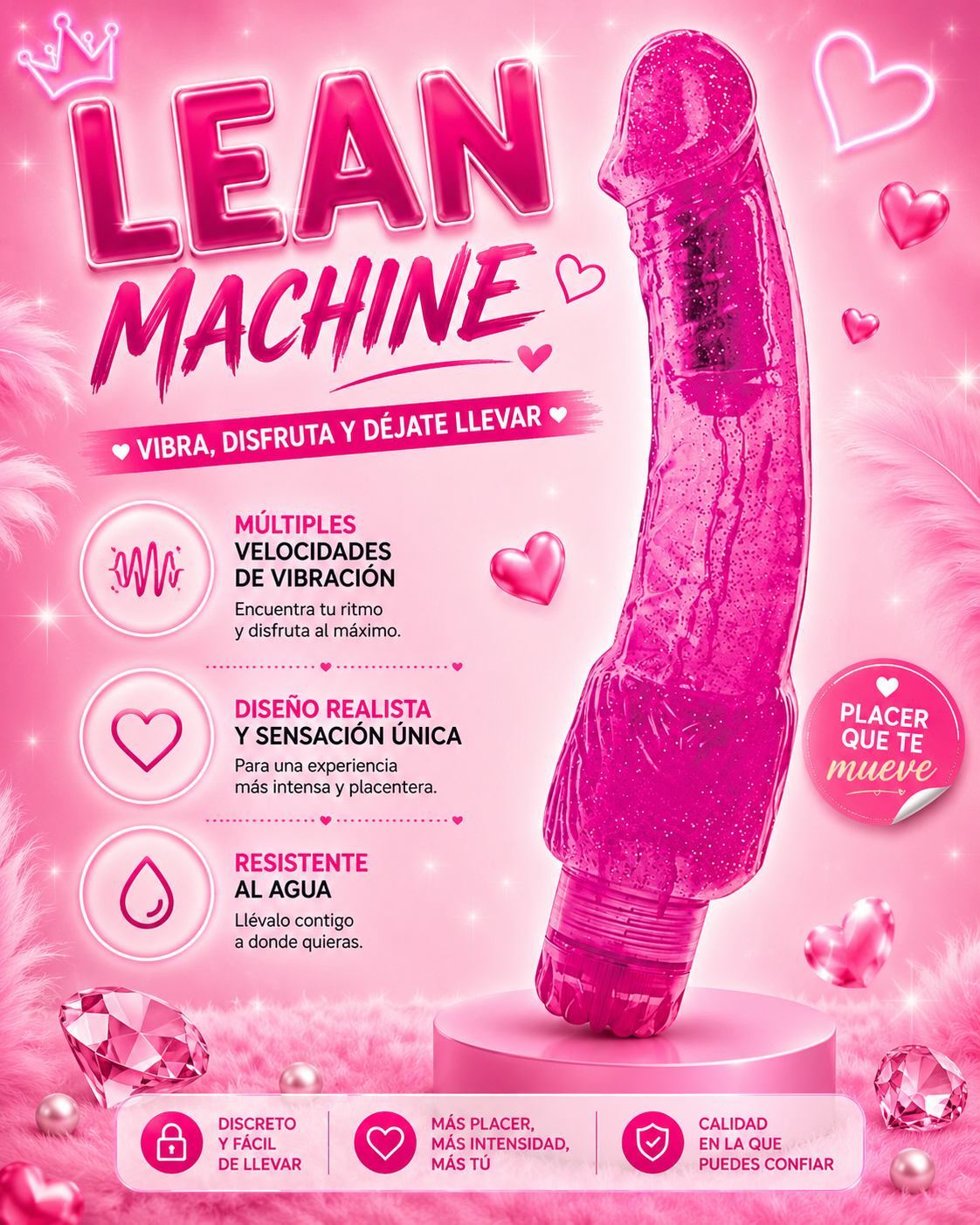 DILDO CON VIBRACION WET DREAMS LEAN MACHINE 2924